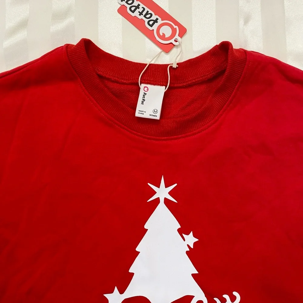 Patpat Women Christmas Letters Print Long-sleeve Casual Red Sweatshirt / Top - Picture 6 of 8